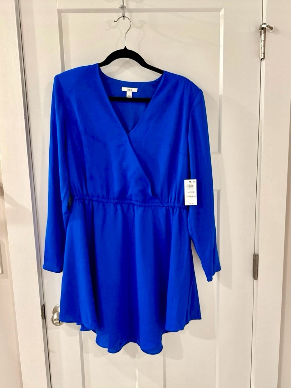 Bar III Royal Blue Long Sleeve Wrap Dress Size Large NWT High Low